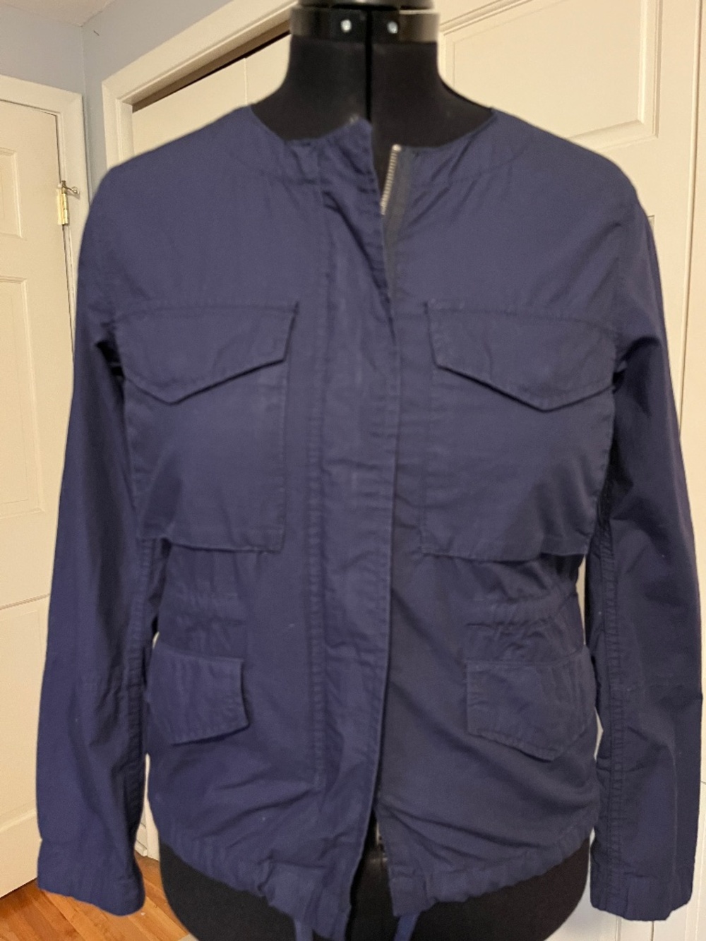 Gap Navy Short Ripstop Jacket Collarless Zippered Size S EUC